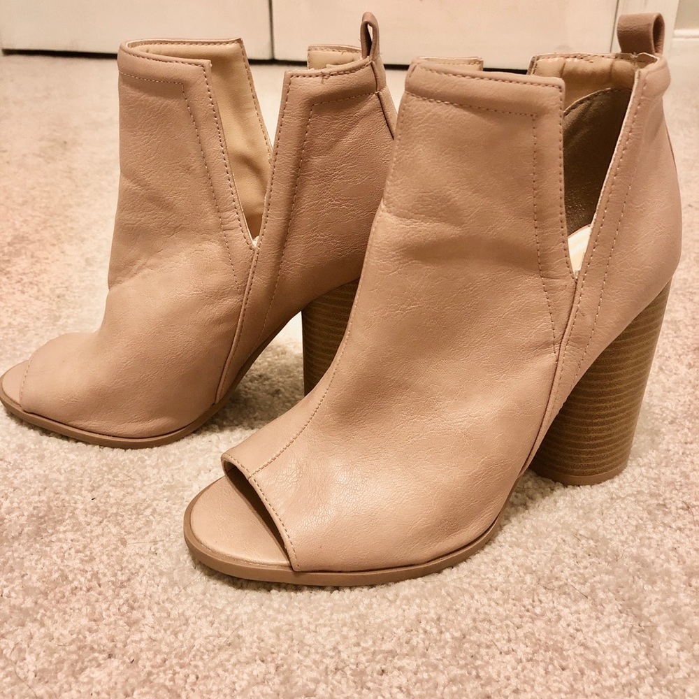 Quipid Open Toe Ankle Booties / Faux Leather